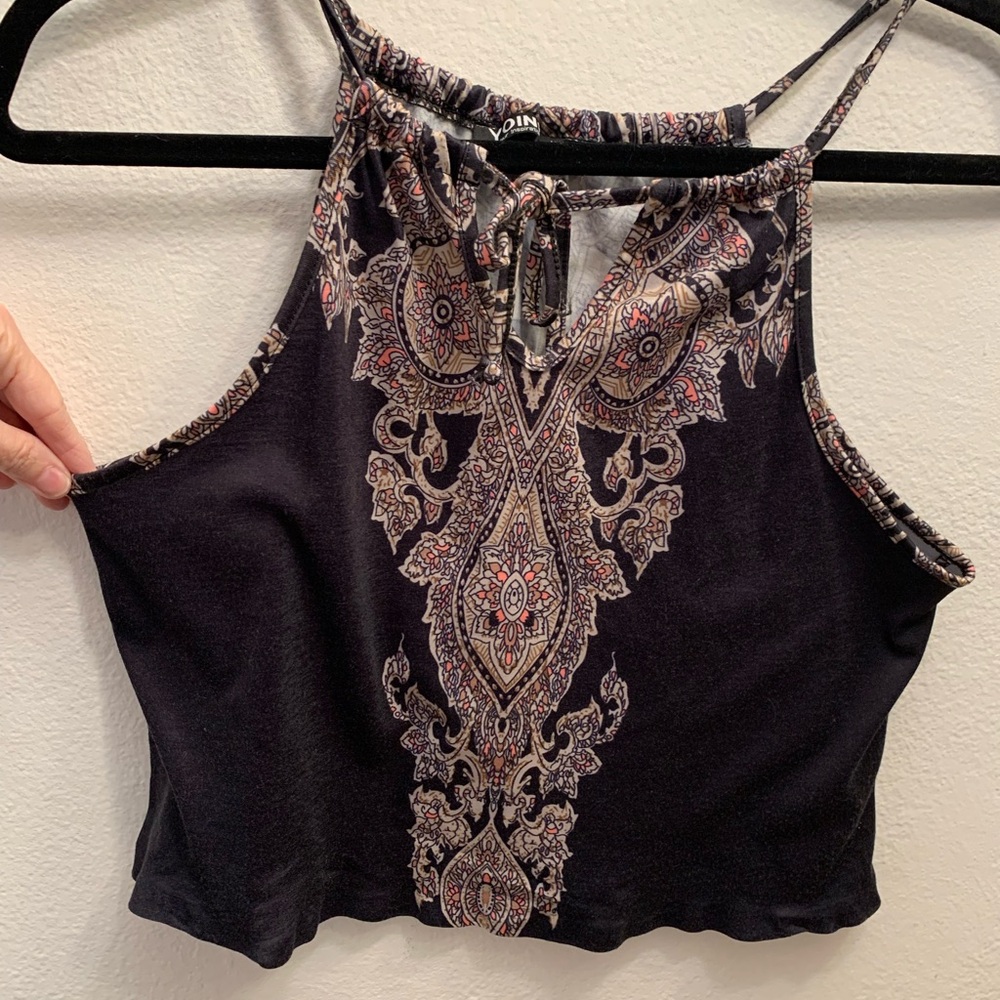 Women's Black Paisley Halter Top